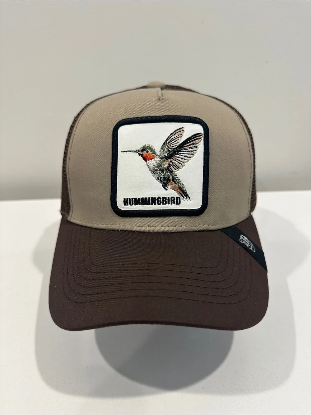 Hummingbird Patch Trucker Hat - Tan and Brown by Hummingbird